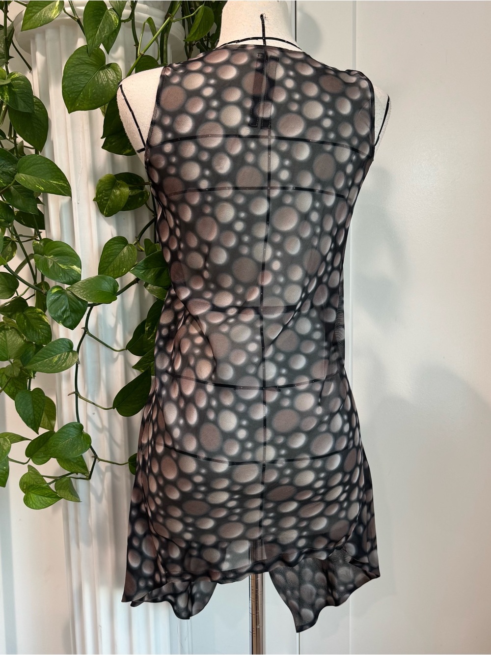 RICK OWENS Size S Taupe Black Dots Sleeveless Dress - Picture 2 of 5